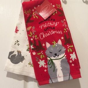 💐 NWT Set of 2 Christmas Cat Kitchen Towels